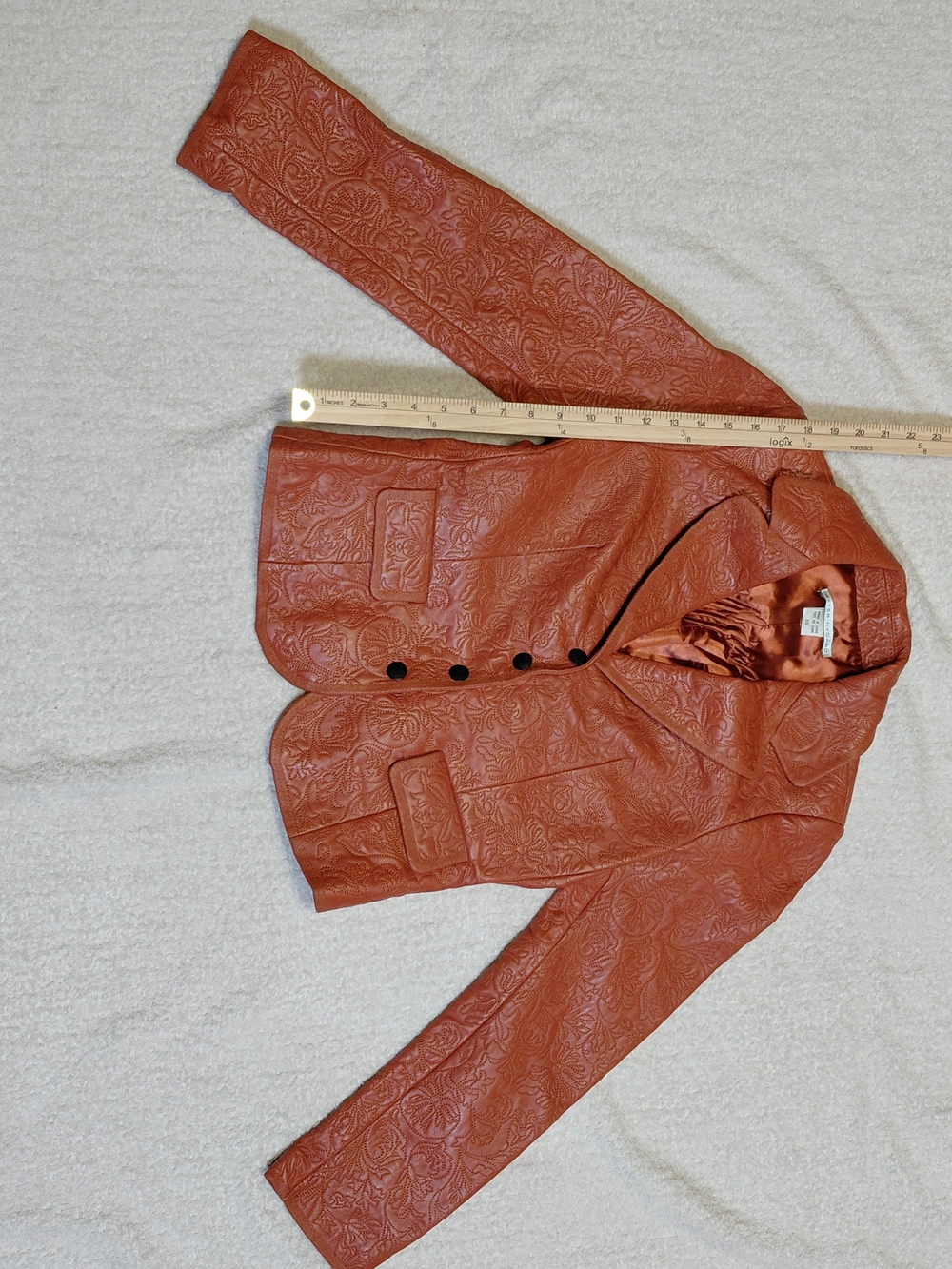 Peter Nygard Embossed snap Button-Front genuine Leather Jacket XS - Rust Orange - Picture 3 of 7